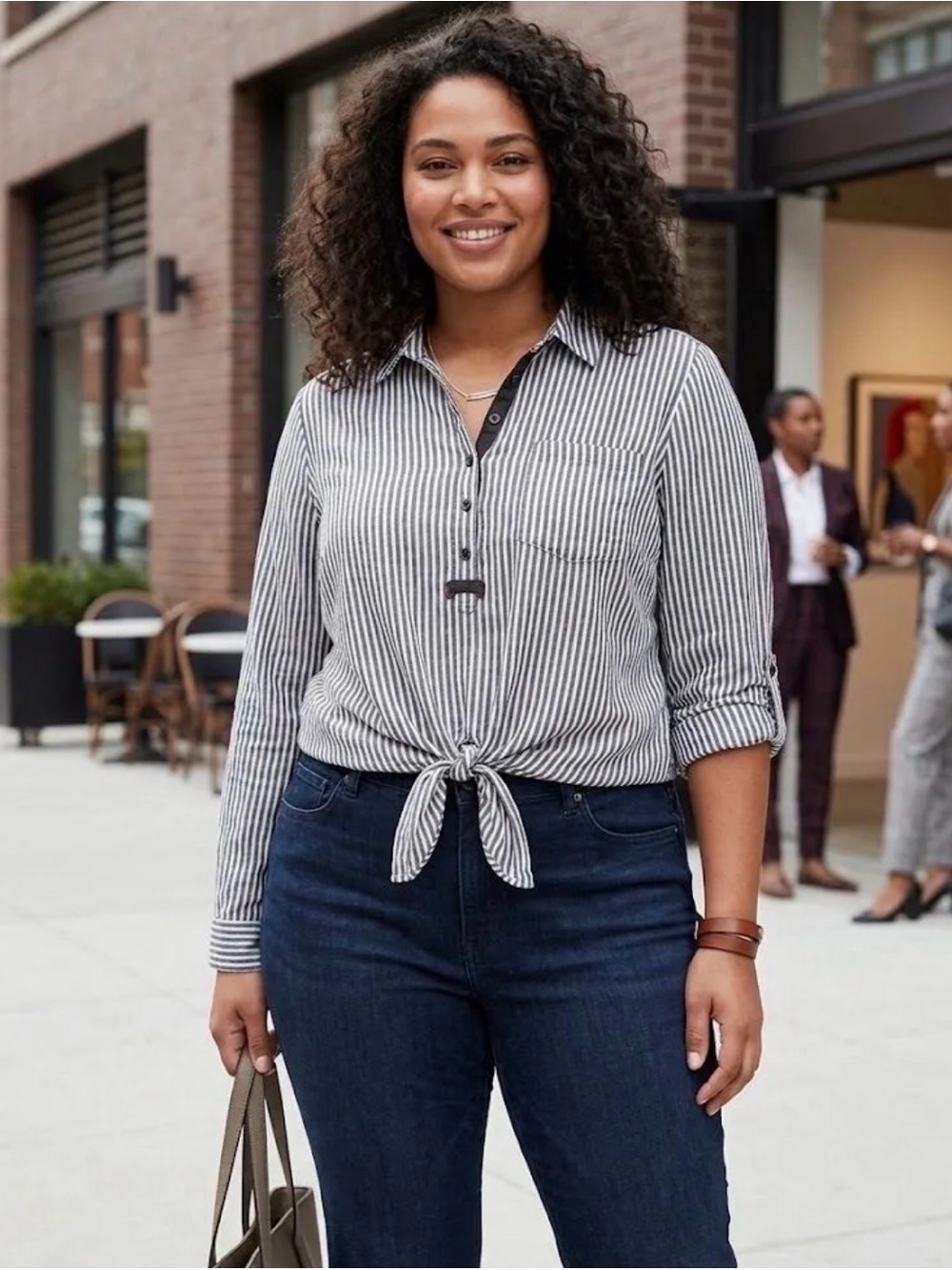 Striped Black & White Tie-Front Blouse